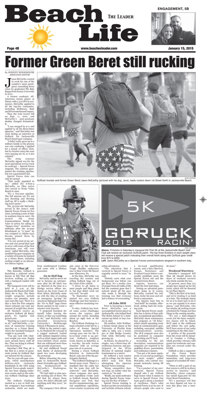 Press: Former Green Beret Still Rucking (Founder’s story plus Kill That 5K)