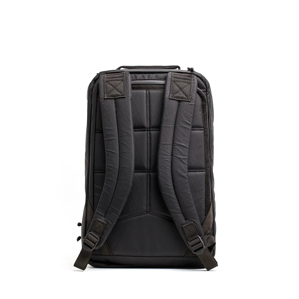 Black GORUCK backpack with padded back and adjustable shoulder straps on white background