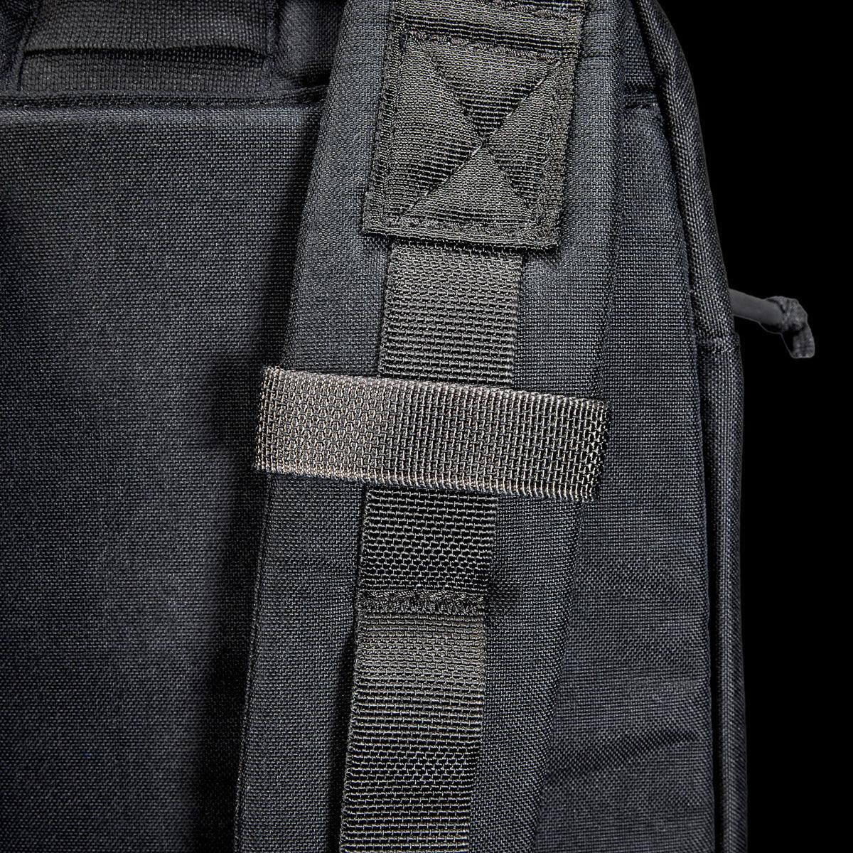 Close-up of heavy-duty black nylon strap and stitching on GORUCK 15L Bullet 2 Compartment backpack