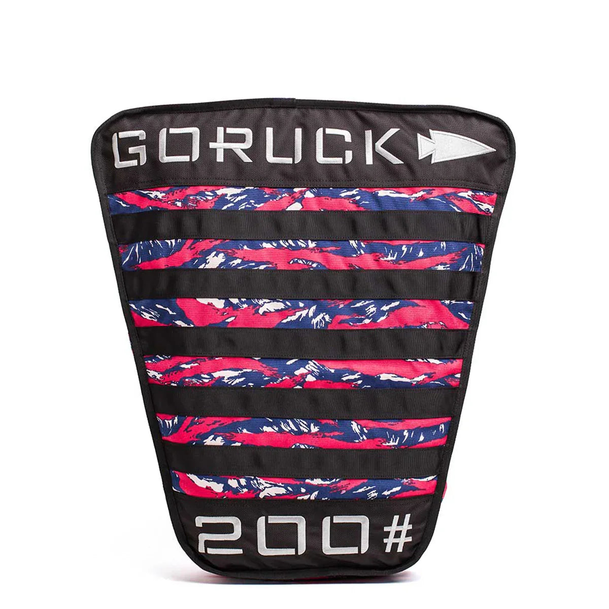 GORUCK weight plate with red, white, and blue camo pattern and 200 pound marking for rucking gear