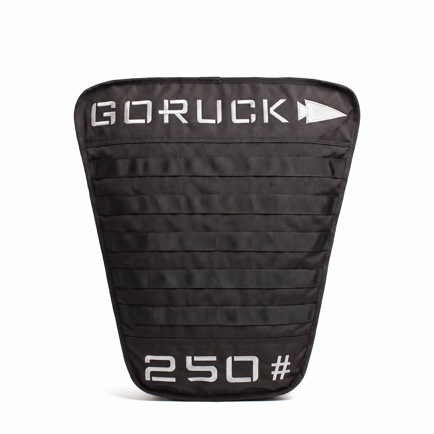 Black Sand Tombstones weight plate carrier with “Sand Tombstones” and “250” in white on the front, ideal for weighted carry workouts. Shown against a white background.