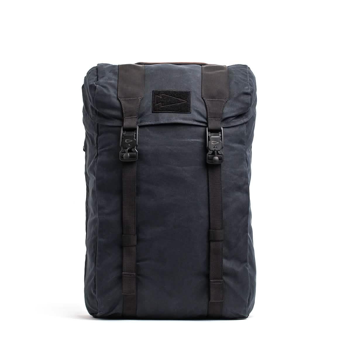 GORUCK durable black rucksack with dual front straps and buckle closures, rugged outdoor gear