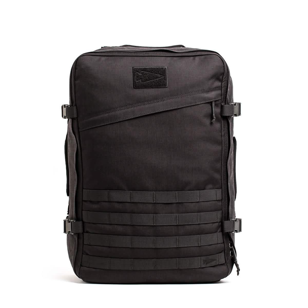 GORUCK rugged black tactical backpack with multiple straps and compartments for heavy-duty rucking