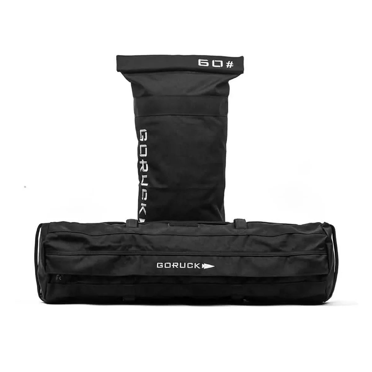 GORUCK 60LB sandbag kit with filler bag, black rucking gear on white background