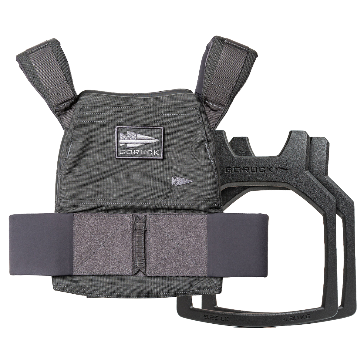 A Weight Vest + Curved Plate Bundle in black is shown with the removable curved plate beside the vest on a white background.