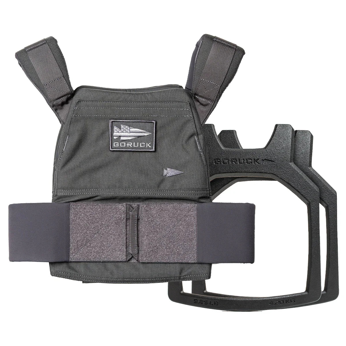 The Rucking Weight Vest + Curved Plate Bundle comes in black and includes two curved plates—ideal for building your ultimate rucking setup.