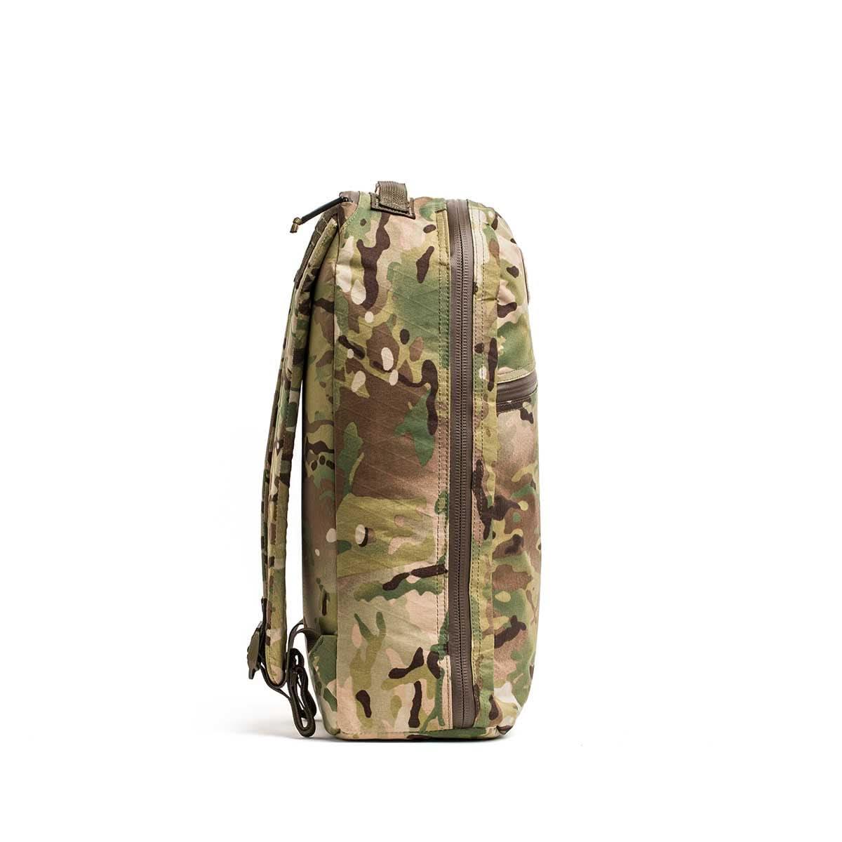GORUCK Bullet 15L Multicam rucksack side view, rugged camo design, durable outdoor gear