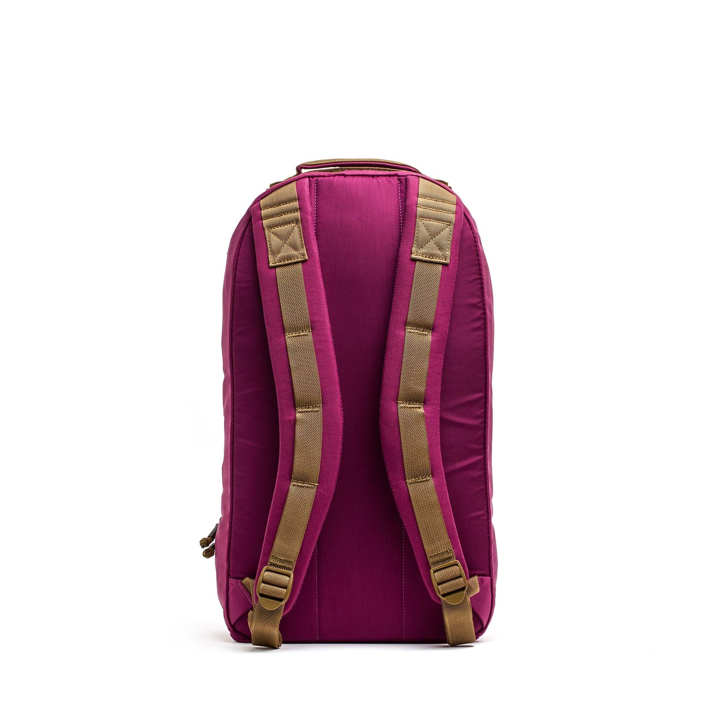 The Bullet Ruck Classic - Ballistic Nylon Cordura is a magenta 15L daypack with tan adjustable shoulder straps, displayed from the back on a white background.