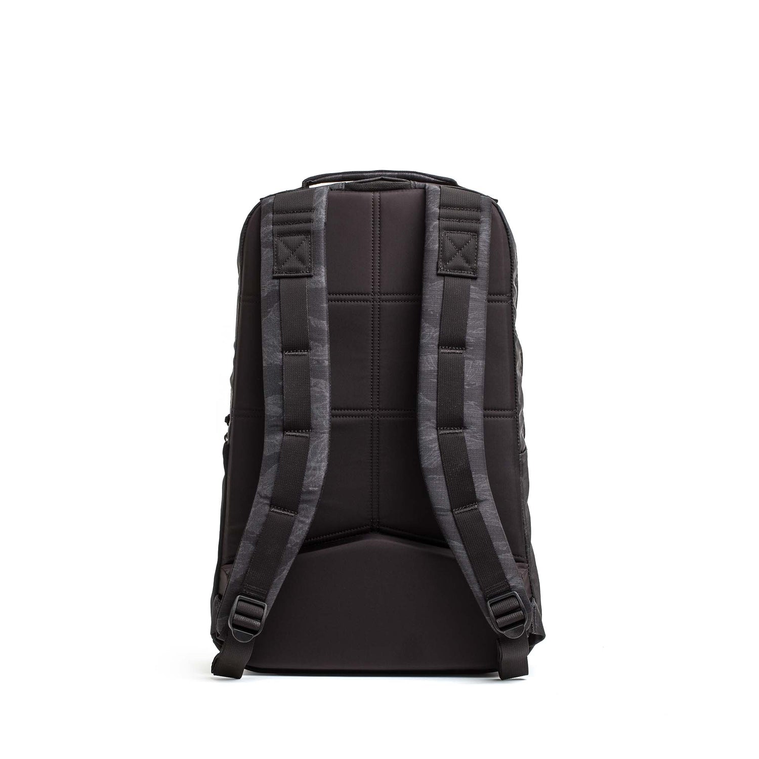 Black Basic Rucker backpack shown from the back, featuring padded straps and a quilted design—a classic rucking backpack.