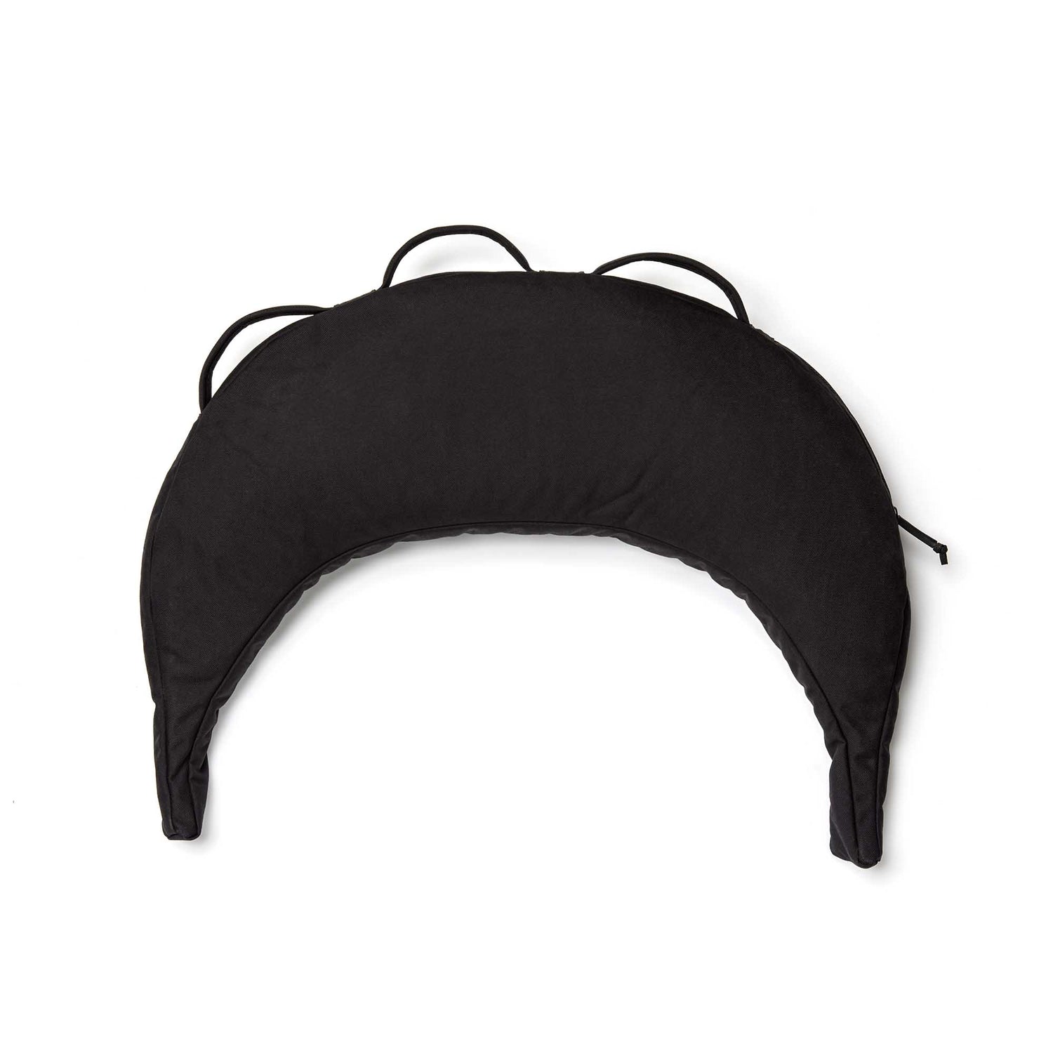 The Bulgarian Sandbag is a black, crescent-shaped padded pillow with three loops on top, displayed on a white background.