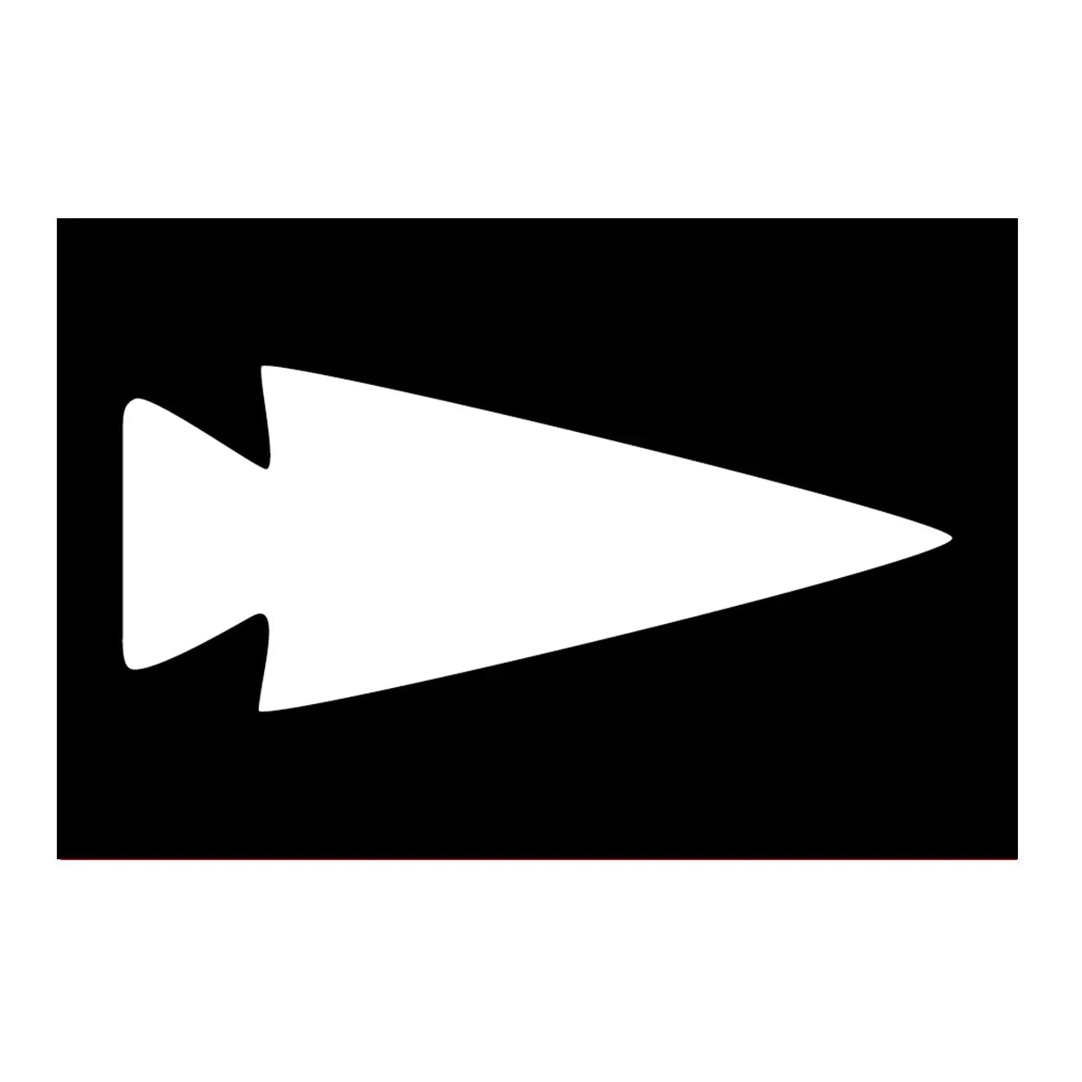 Black and white GORUCK patch with a white arrowhead shape on a black background