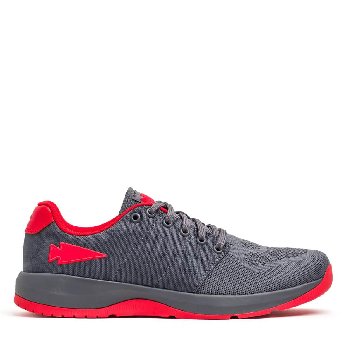 GORUCK Ballistic Trainers in wolf grey with high risk red accents and reflective spearhead logo side view