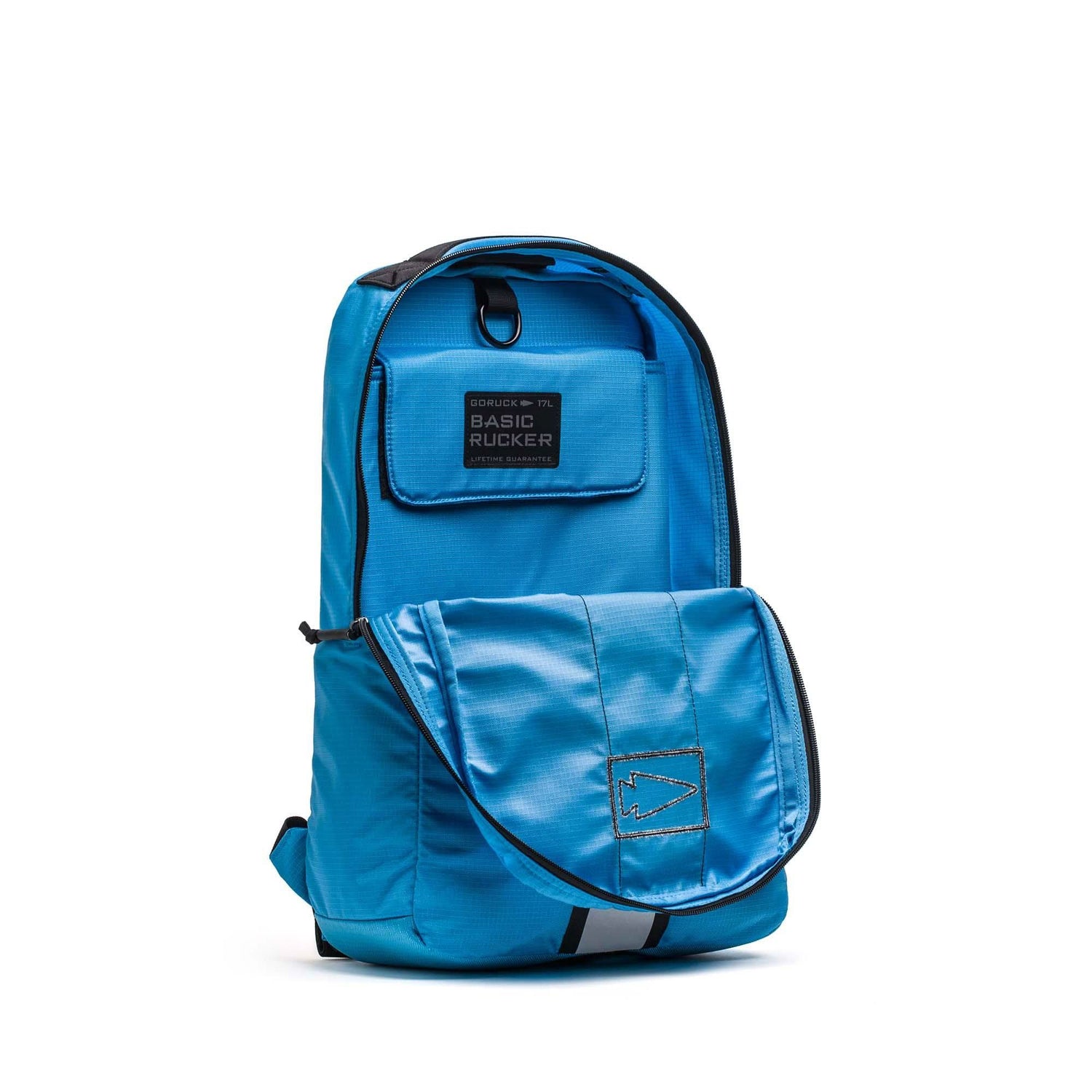 GORUCK Basic Rucker 17L rucksack in electric blue with open front pocket on white background