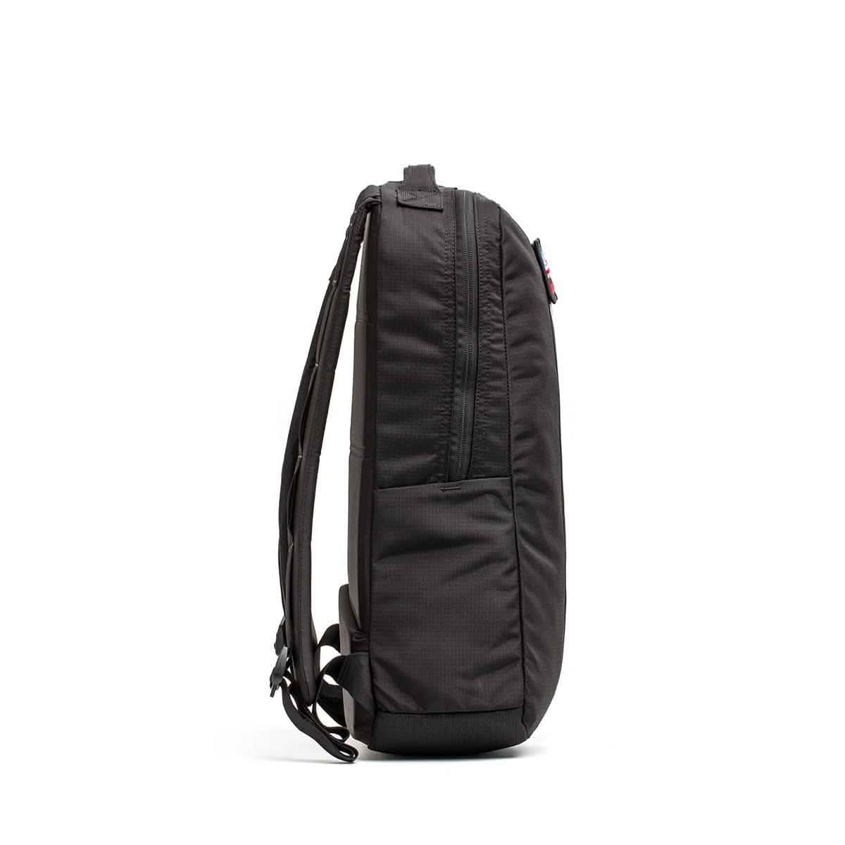GORUCK Basic Rucker black backpack side view, rugged rucking gear