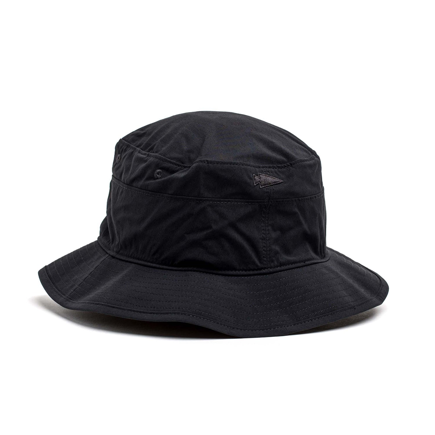 Black GORUCK boonie hat with a wide brim and black embroidered spearhead logo on side