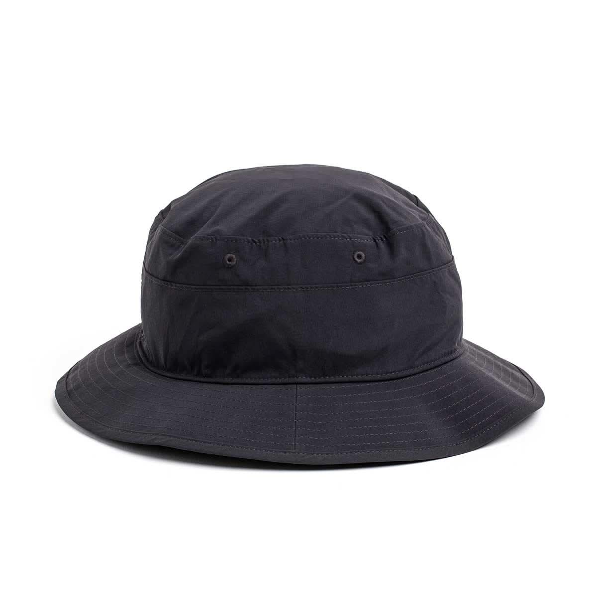 Black GORUCK boonie hat with stitched brim and ventilation eyelets, isolated on white background
