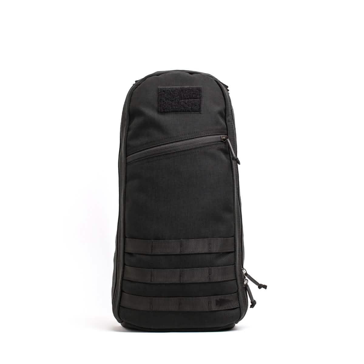 GORUCK Bullet Ruck 10L black tactical backpack with MOLLE webbing, front view on white background