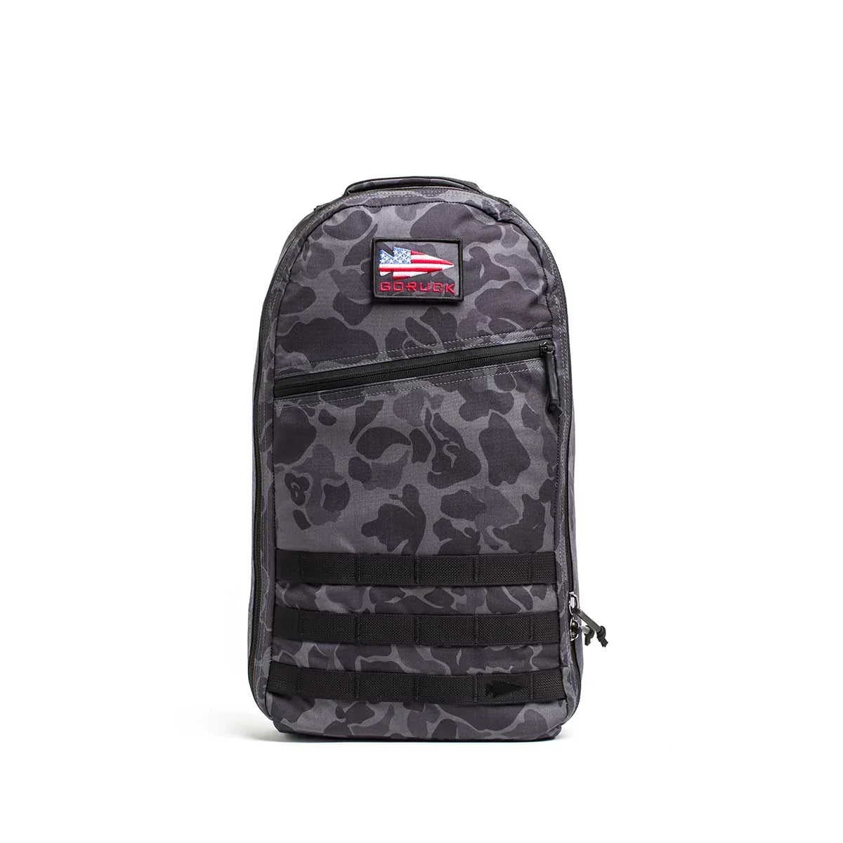 GORUCK Bullet 18L rucksack in black Frogskin camo, durable backpack with USA flag patch