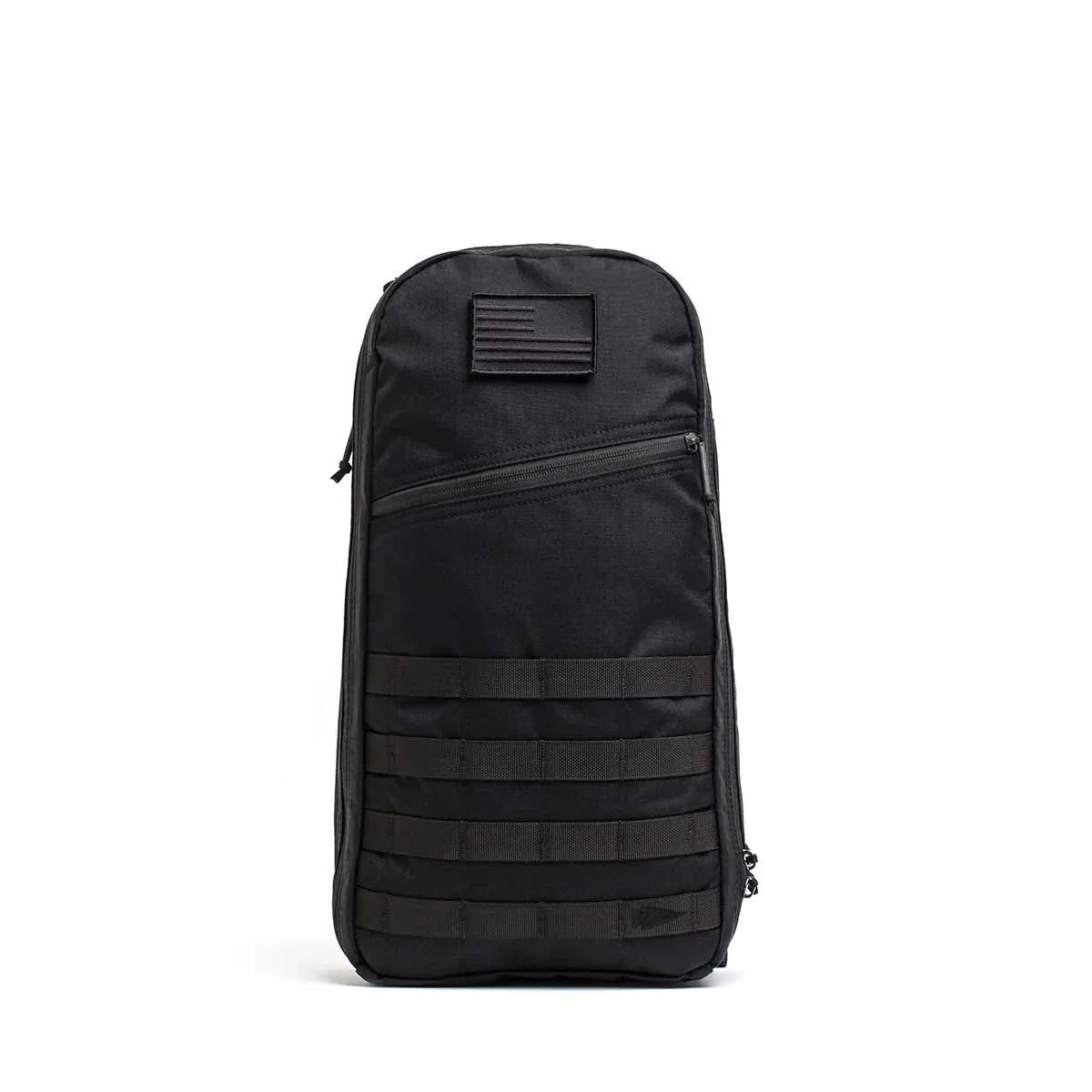 Black GORUCK Bullet Ruck 15L backpack with MOLLE webbing and subdued US flag patch