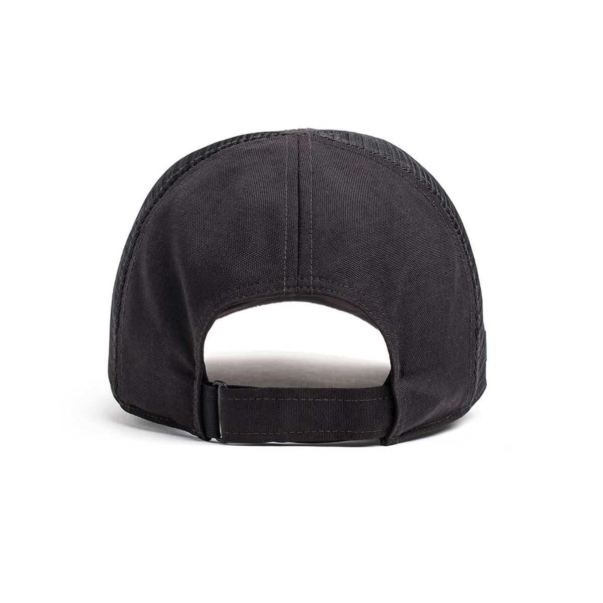 Back view of GORUCK Cadre Hat in black with adjustable strap, rugged rucking gear
