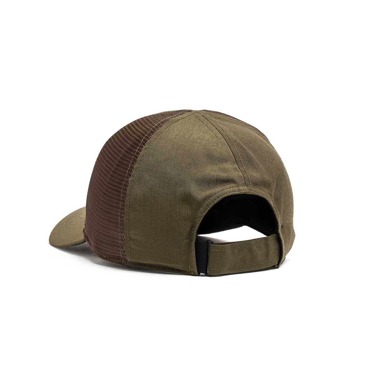 Olive green and brown Cadre Hat - CORDURA® shown from the back, with an adjustable strap, military-grade mesh side panels, and rugged 500D CORDURA® fabric for lasting durability.