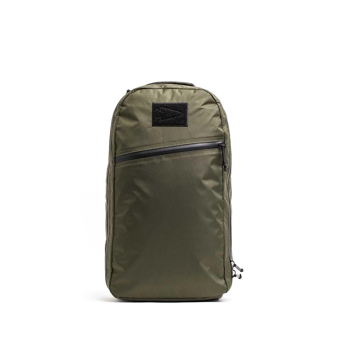 GORUCK Bullet 15L rucksack in dark green with waterproof zipper and stash pocket, durable rucking gear