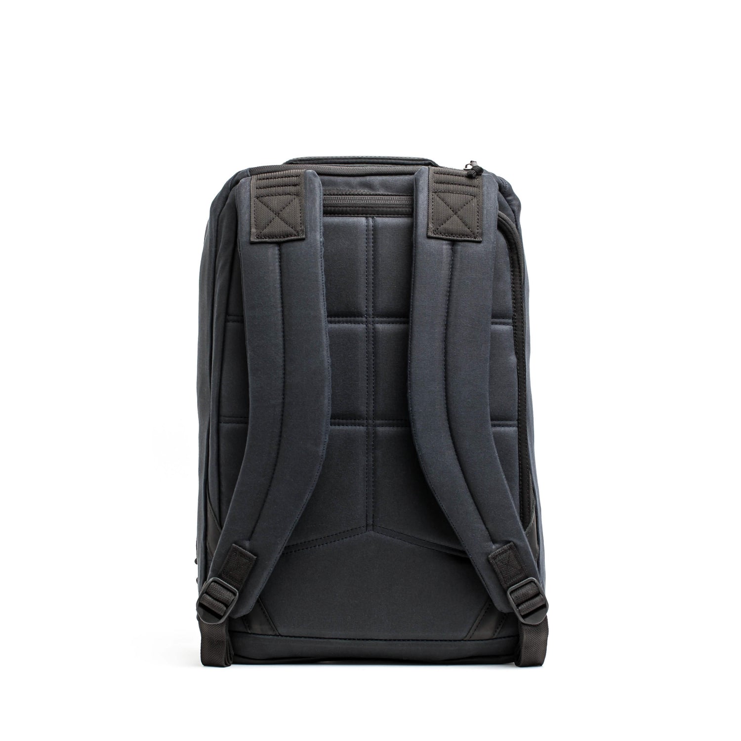GORUCK black padded backpack with adjustable straps and reinforced stitching on white background