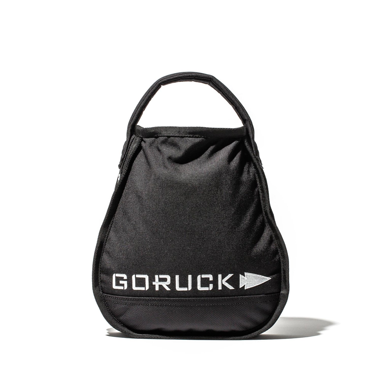 A black Sand Kettlebell with a heavy-duty padded handle and white logo stands upright on a white background.