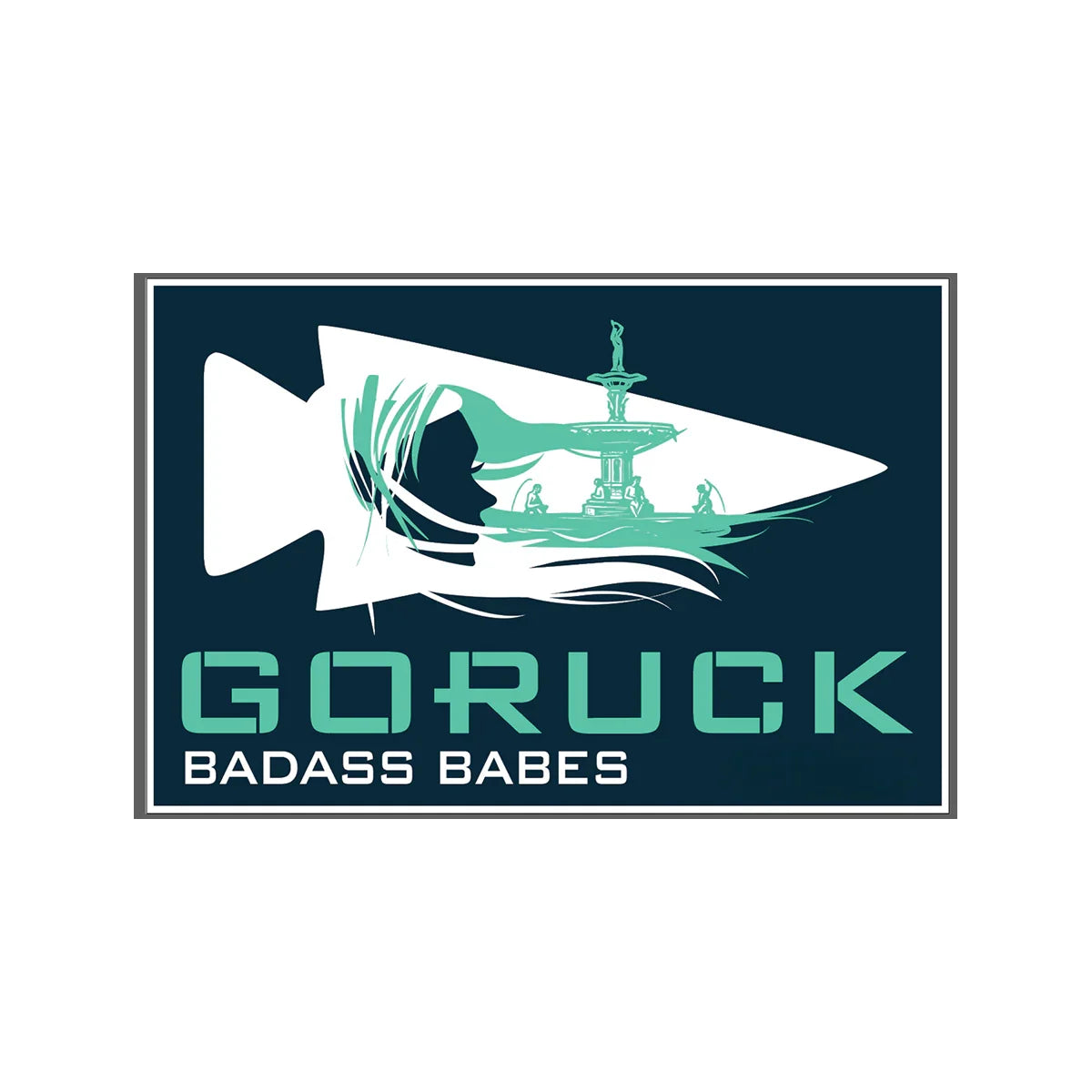 GORUCK Badass Babes logo with stylized woman's face integrated into arrow and fountain design