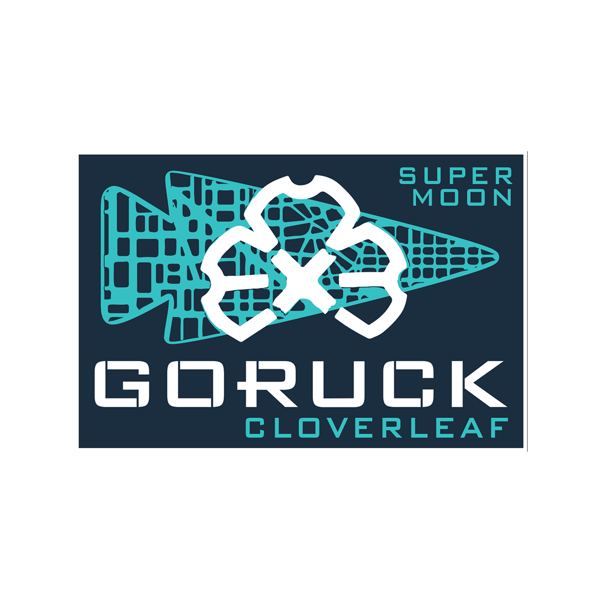 The 24 Hour Cloverleaf - Jax Beach Edition patch features three arrows, a white clover, and “SUPER MOON” and “GORUCK CLOVERLEAF” text—honoring the rucking spirit at the Jacksonville Beach endurance event.