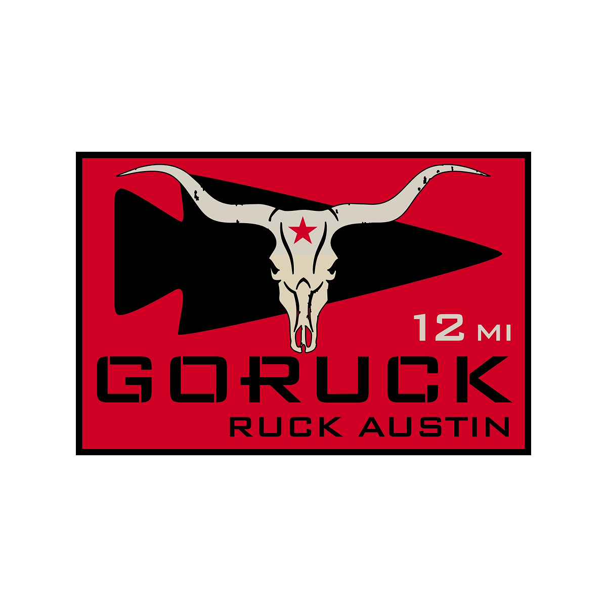 Red and black logo with bull skull, star, arrow, and text: Ruckapalooza ATX - Fitness Party & City Ruck Weekend—ideal for fitness events or rucking fun at your favorite Austin festival.