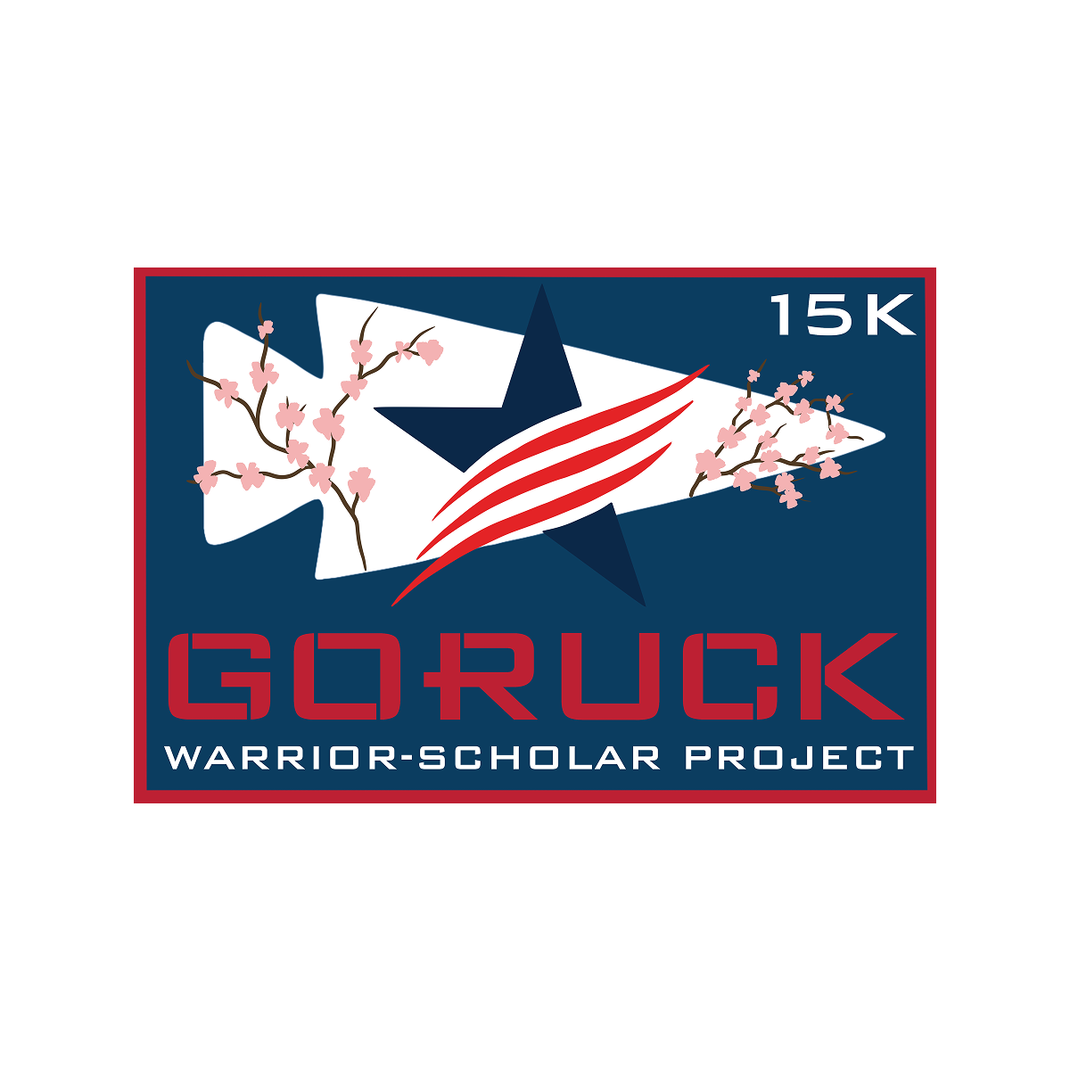 The Warrior Scholar Event Weekend logo features cherry blossoms and a stylized arrow, inspired by the Warrior Scholar City Rucks held in Washington, DC.