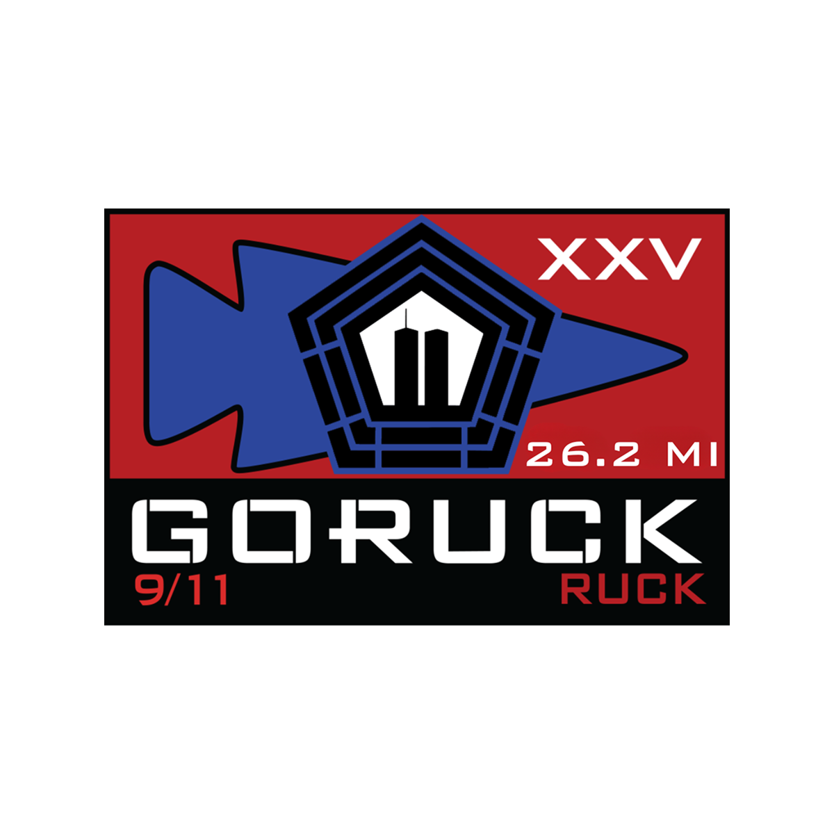 The Salt Lake City 9/11 (25th Anniversary) Event Weekend logo features a blue arrowhead, pentagon shape, and