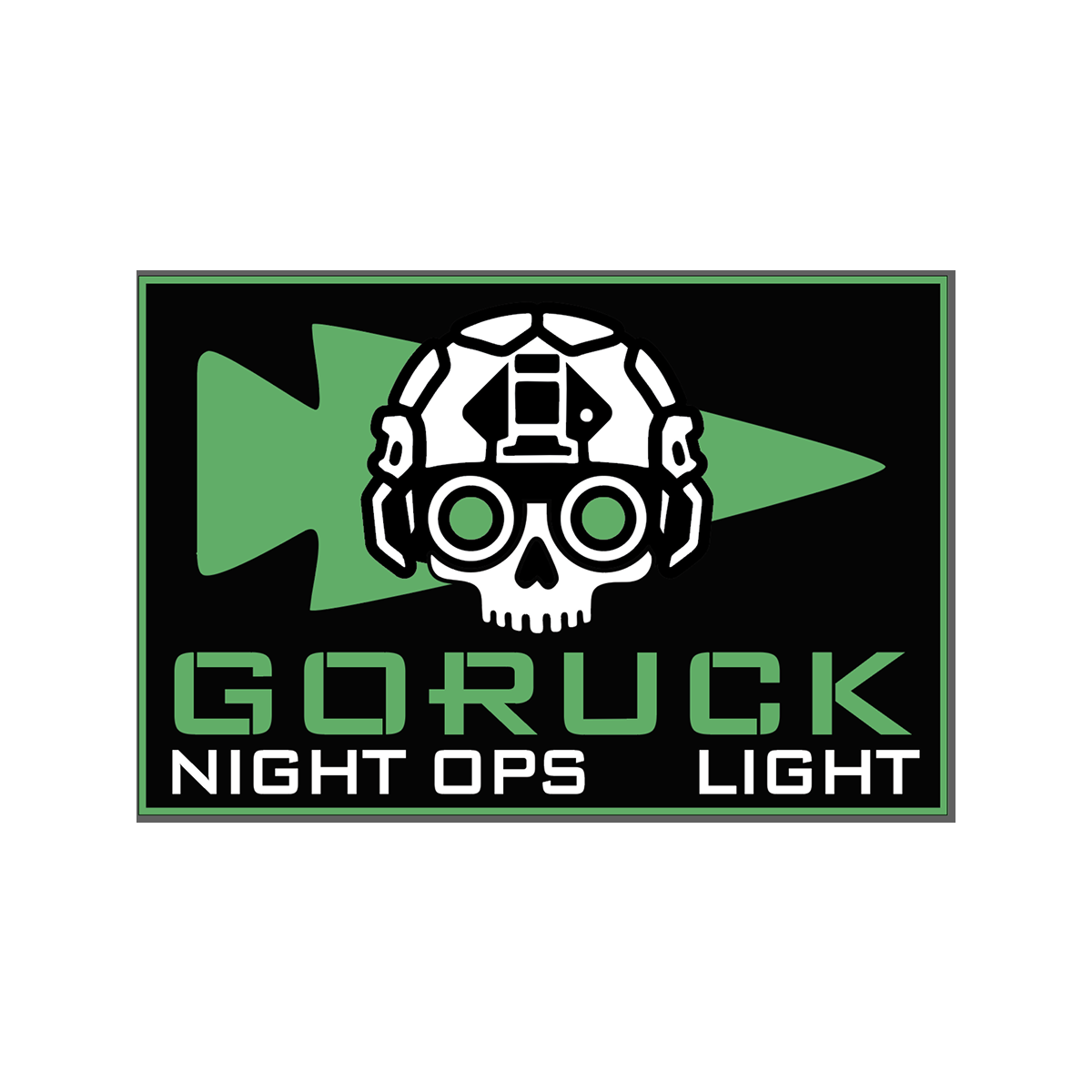 Featuring the GORUCK Night Ops Light logo—a skull in a helmet, green arrow, and bold text on black—this design is perfect for Reapers Arena Weekend at Jax Beach, FL on 3/6-3/7.