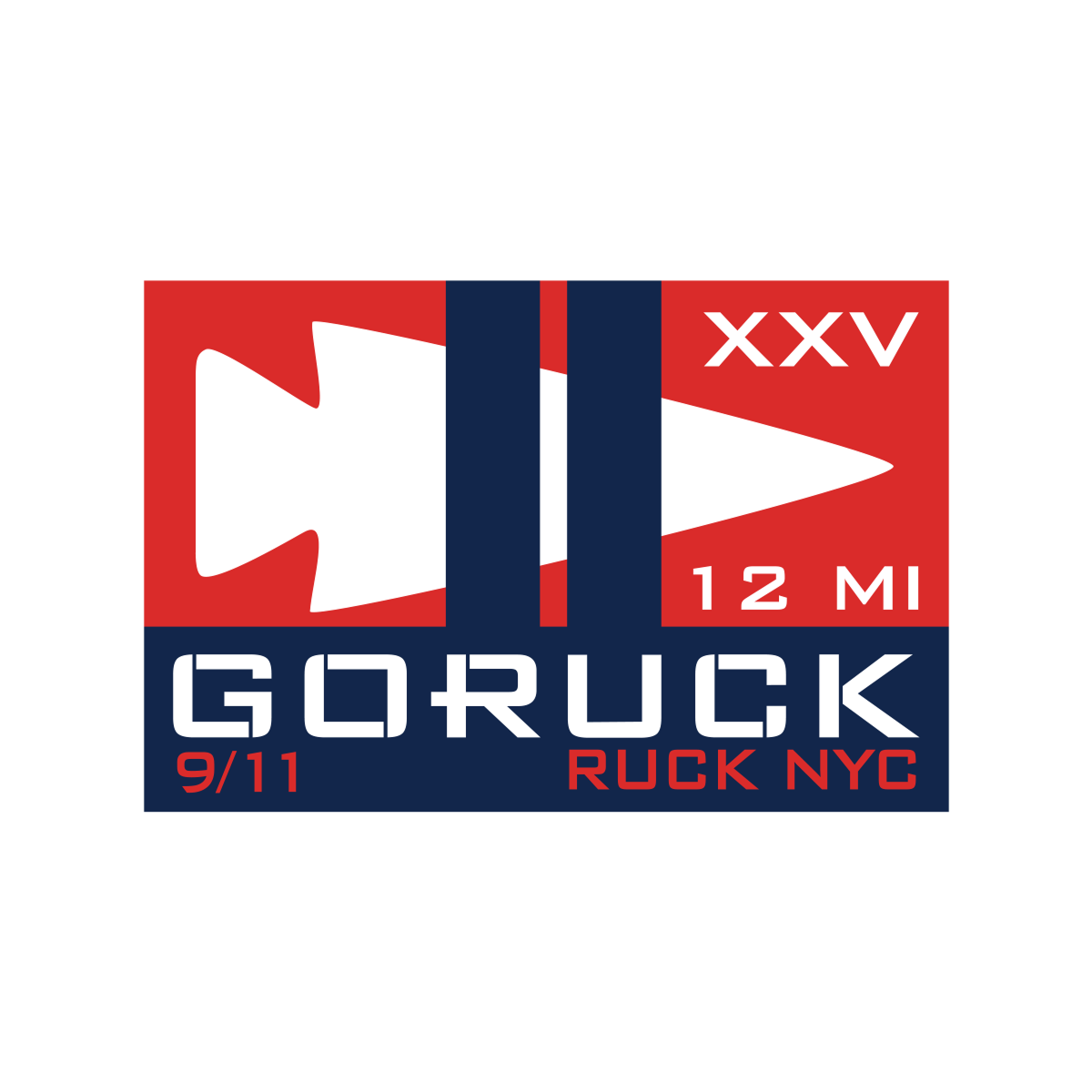 The New York 9/11 (25th Anniversary) City Ruck Weekend 9/4-9/5 event logo features an arrowhead, two stripes,
