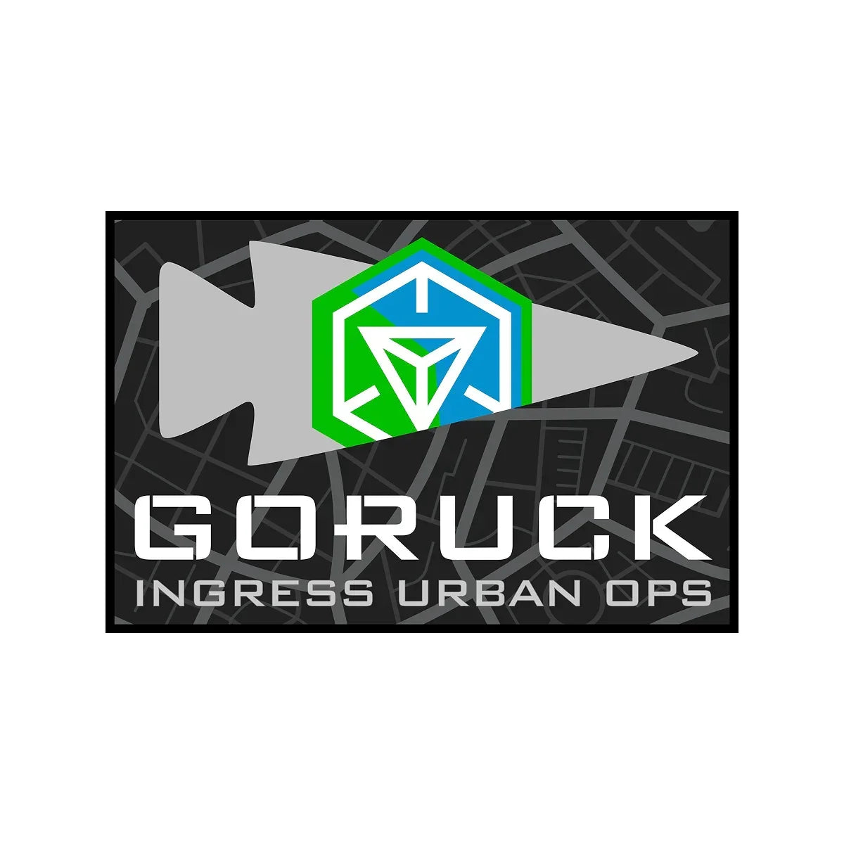 GORUCK Ingress Urban Ops logo patch with map background and hexagon emblem