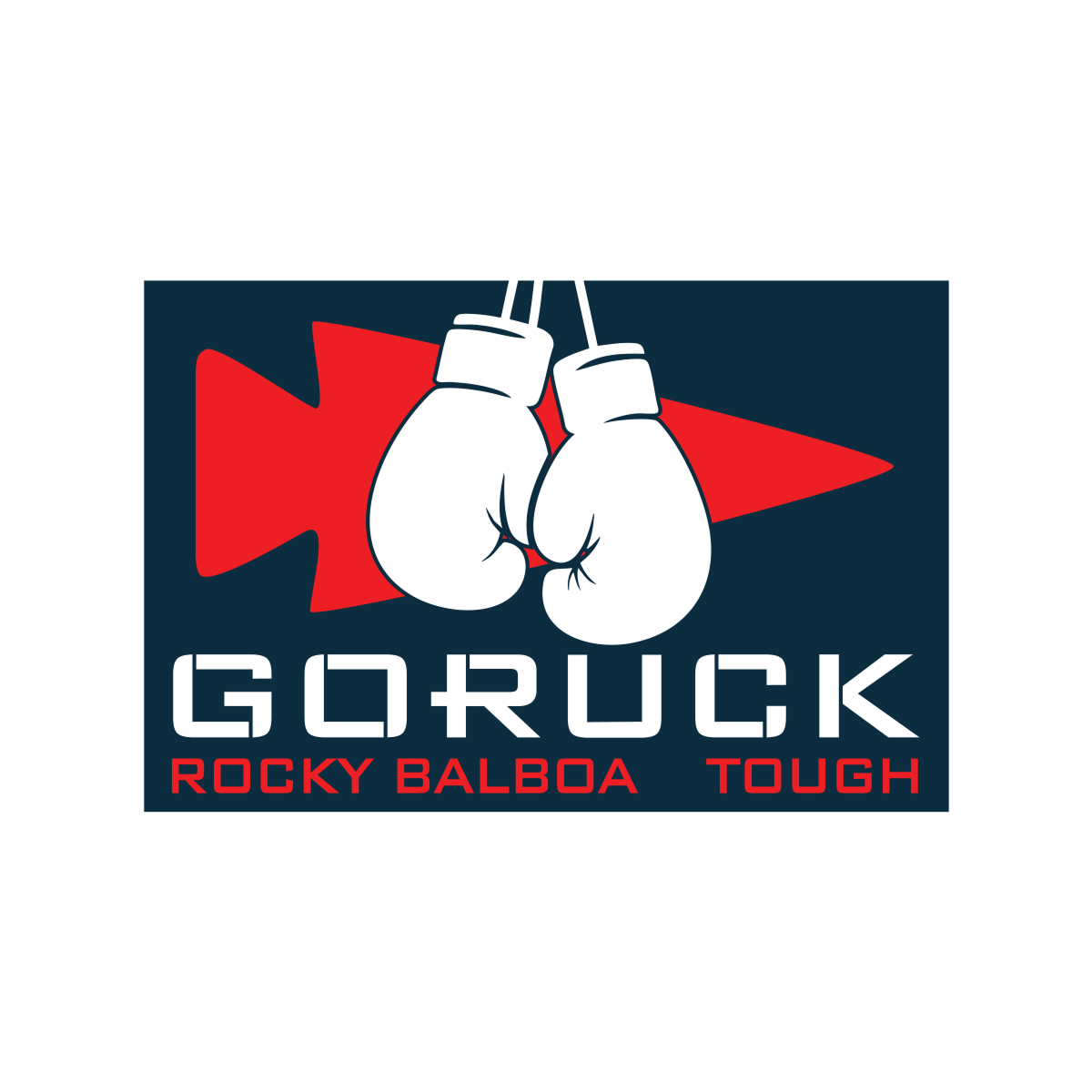 Logo with white boxing gloves, red arrow, and