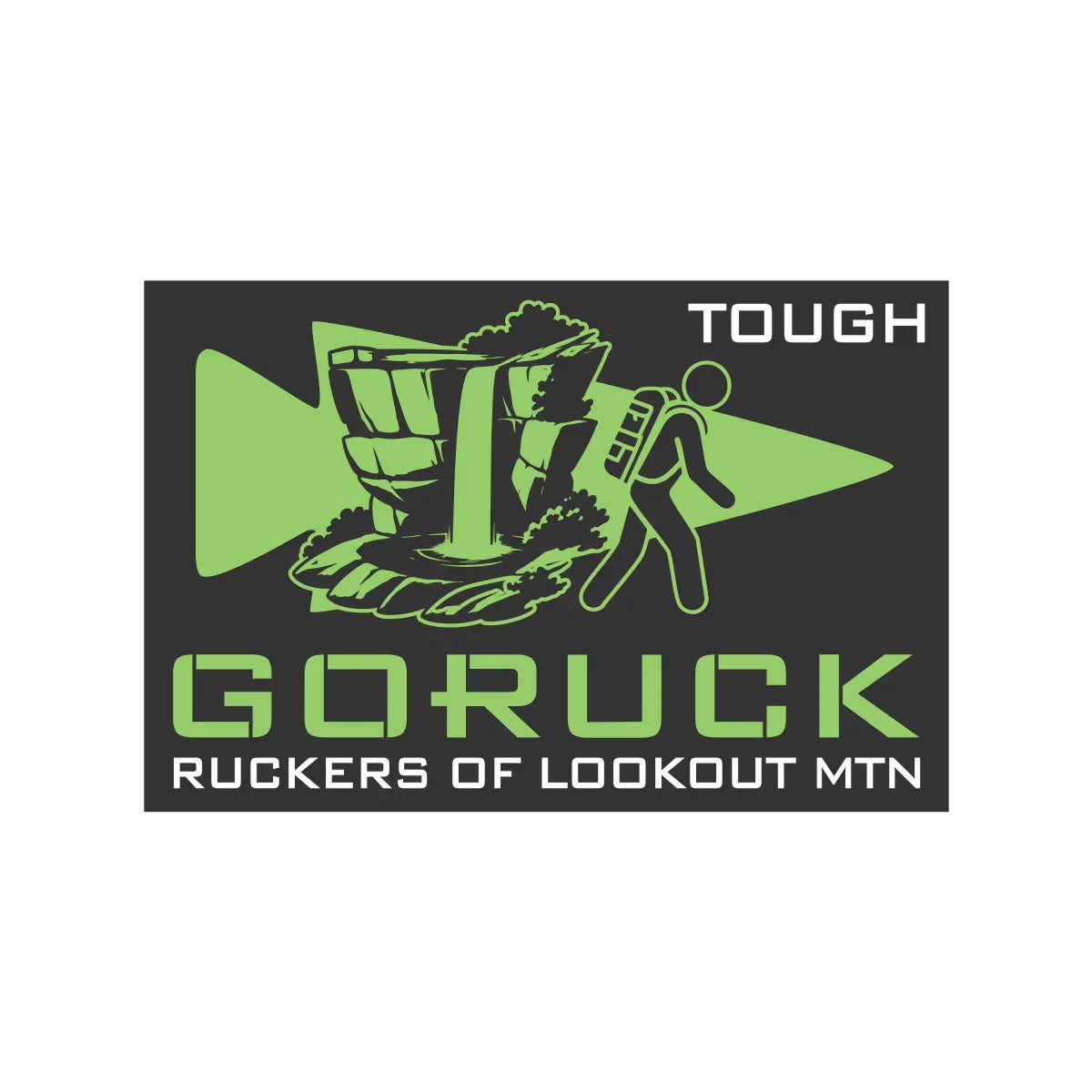 Logo features a hiker on a rocky cliff with