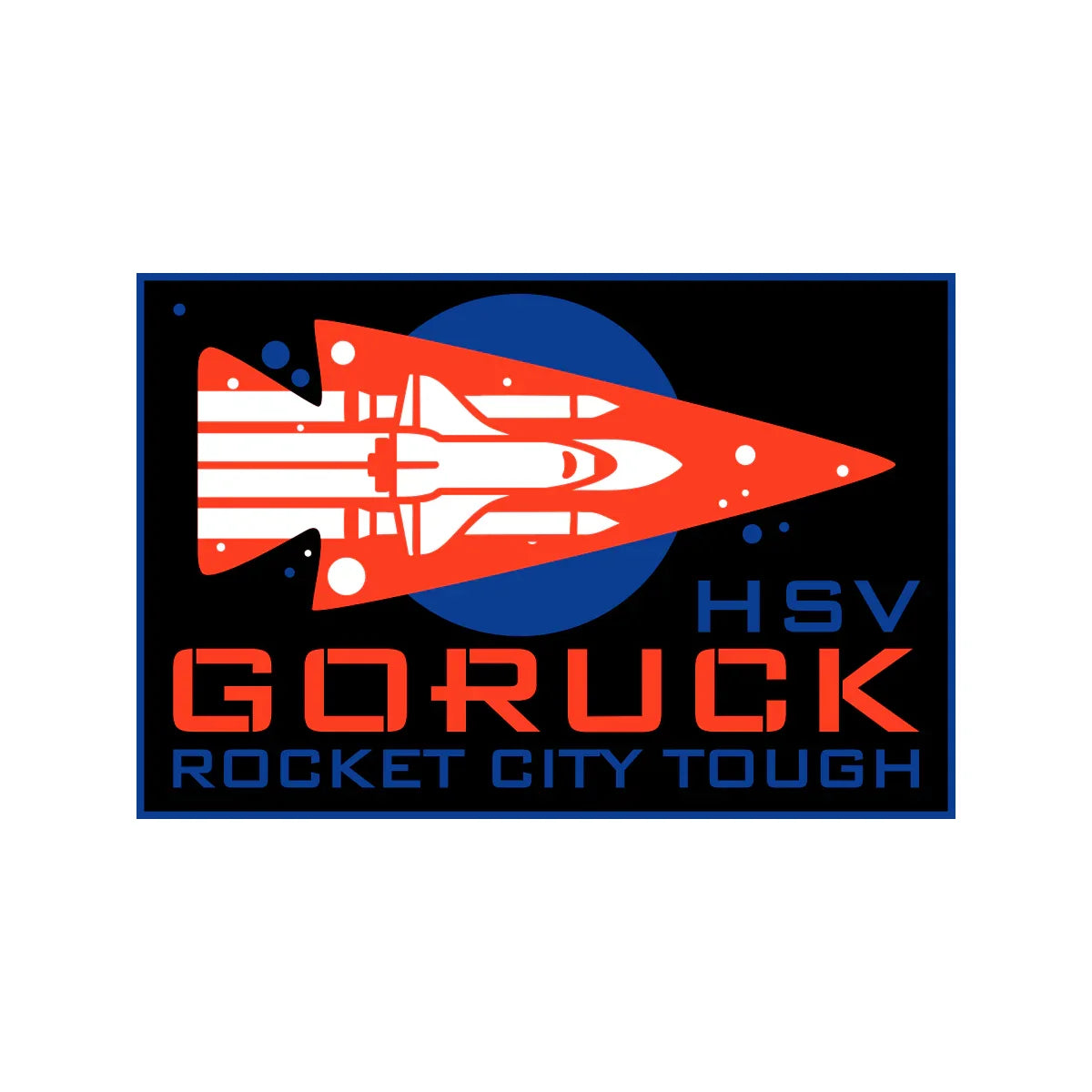 GORUCK logo with a white space shuttle on a red rocket-shaped background and text 'HSV GORUCK Rocket City Tough'