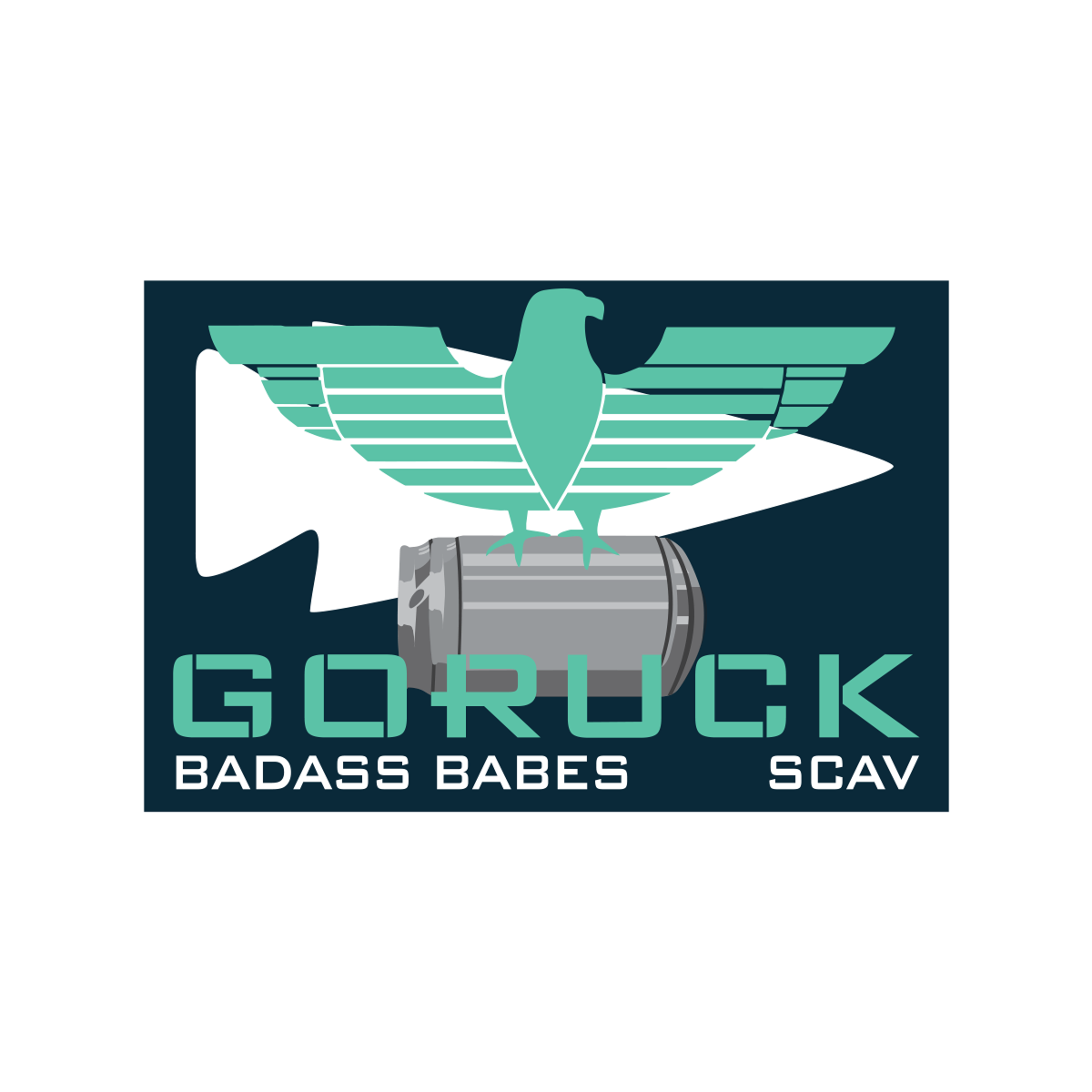 Logo with a stylized eagle, barrel, and the words