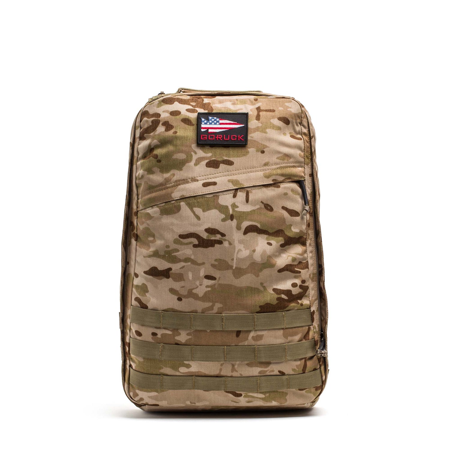 The GR1 USA - Cordura is a camouflage rucksack featuring a small American flag patch and