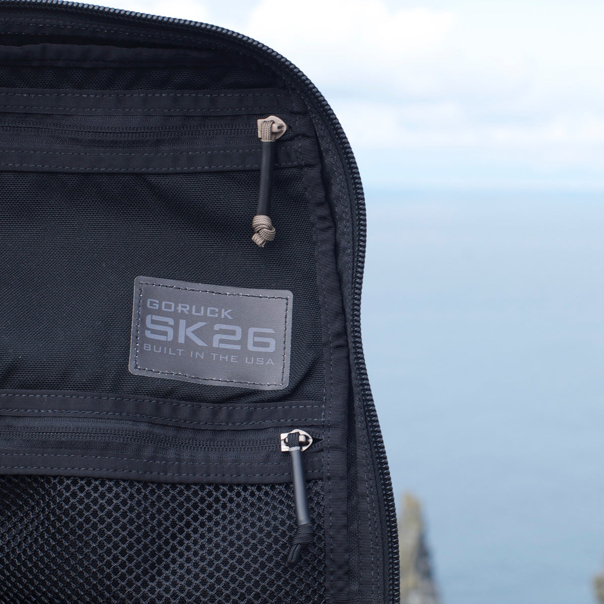 Open black GR1 USA Slick backpack made from ballistic nylon Cordura, showcasing Special Forces-grade quality, with a