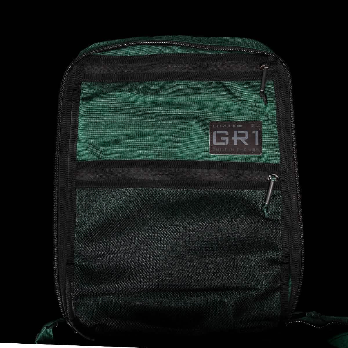 Dark green and black durable rucksack named