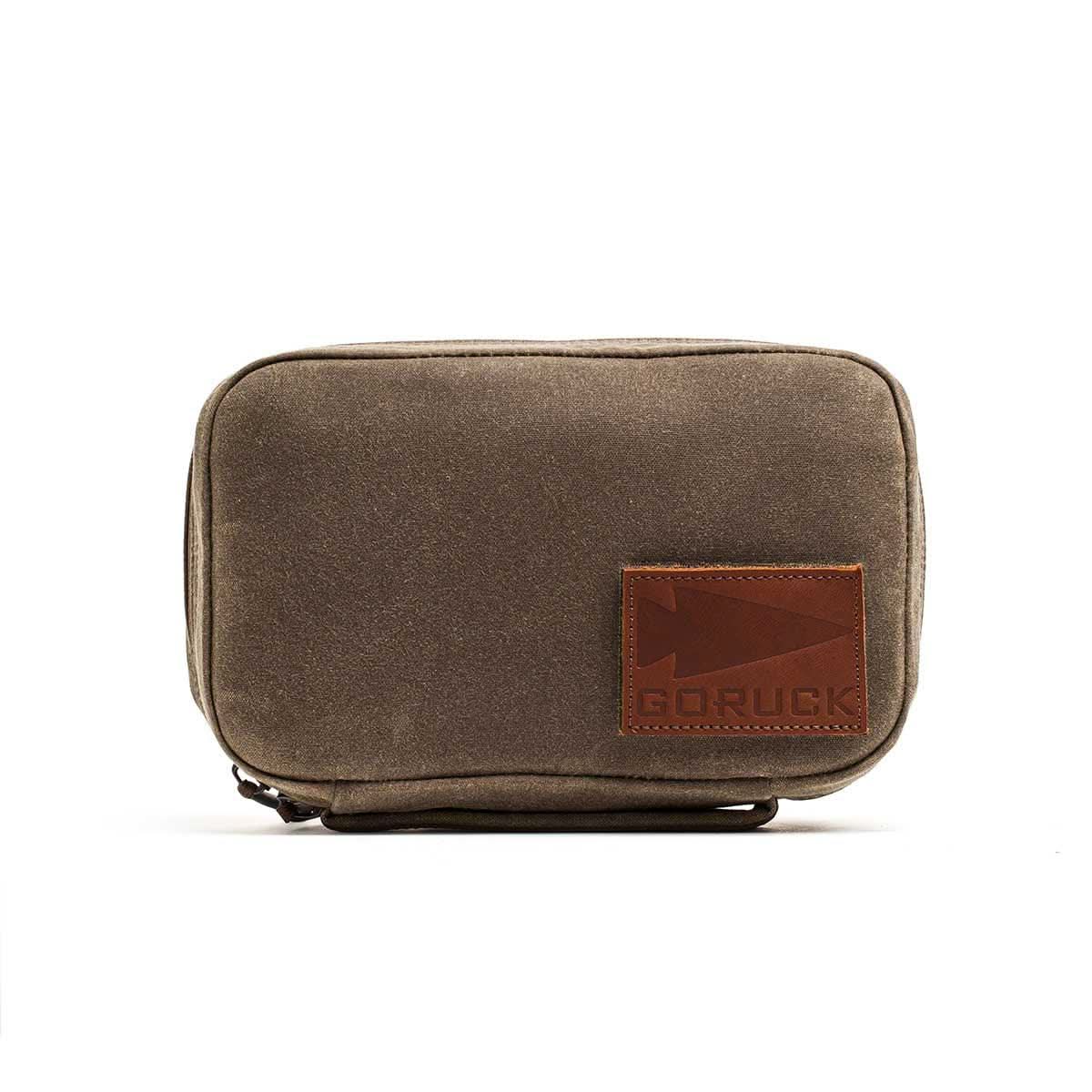 GORUCK Field Pocket in Heritage Dark Oak with leather patch logo, durable rucking gear pouch