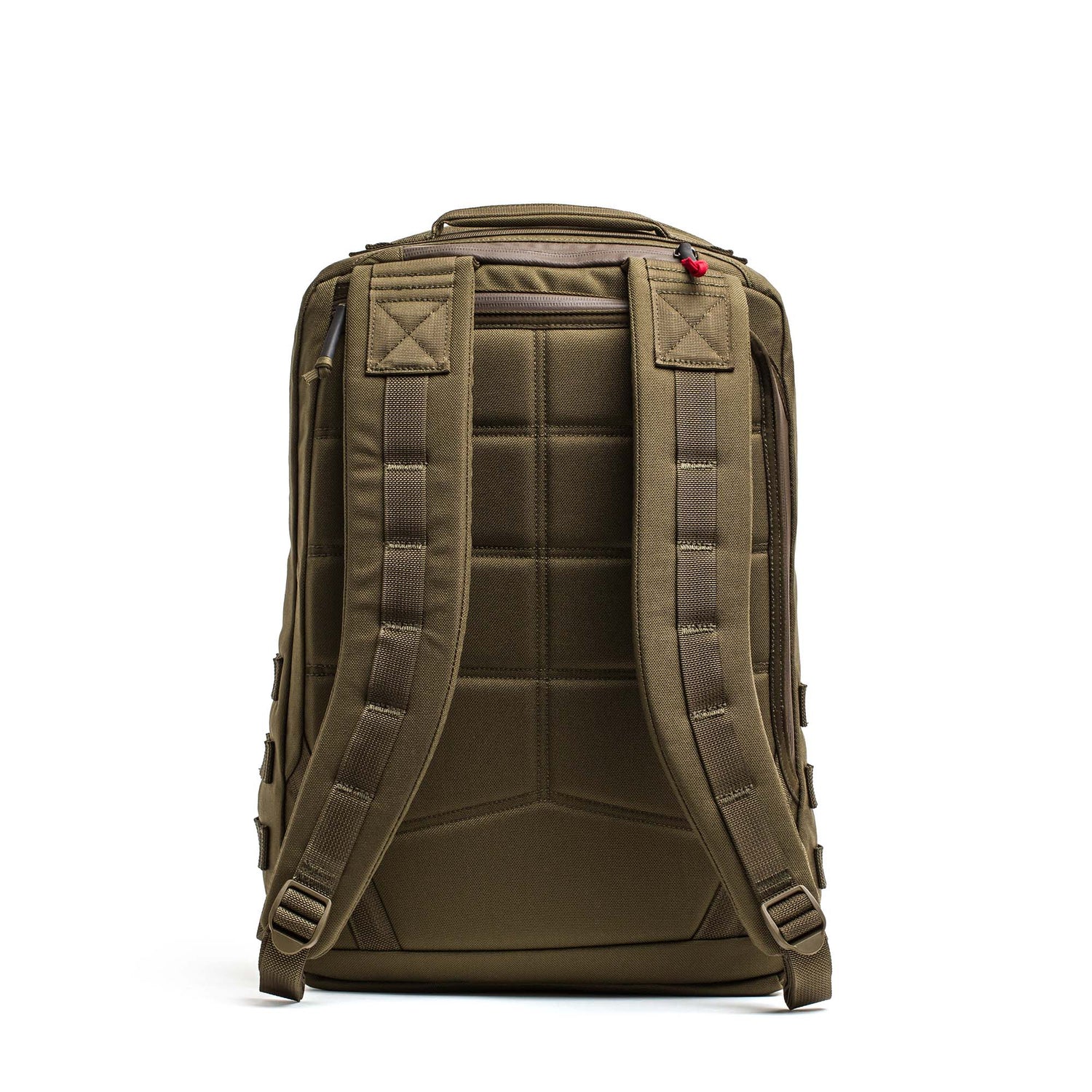 The GR2 - Cordura backpack in brown is shown from the back, highlighting its padded straps and sturdy top handle.