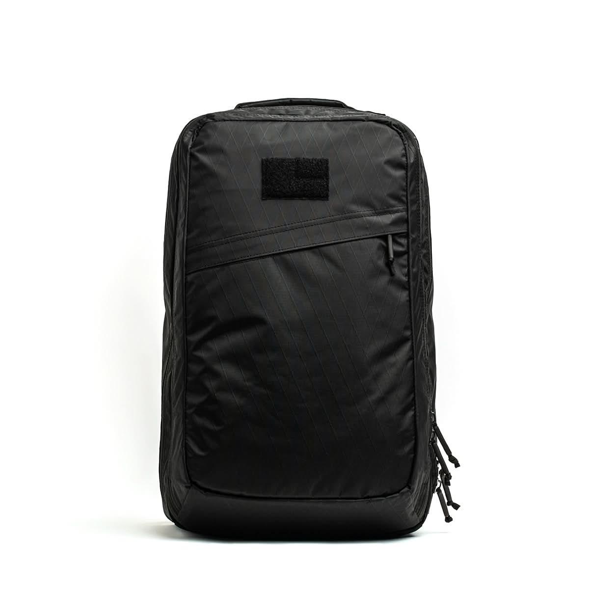 GORUCK GR2 black rucksack with front zipper pocket and velcro patch panel