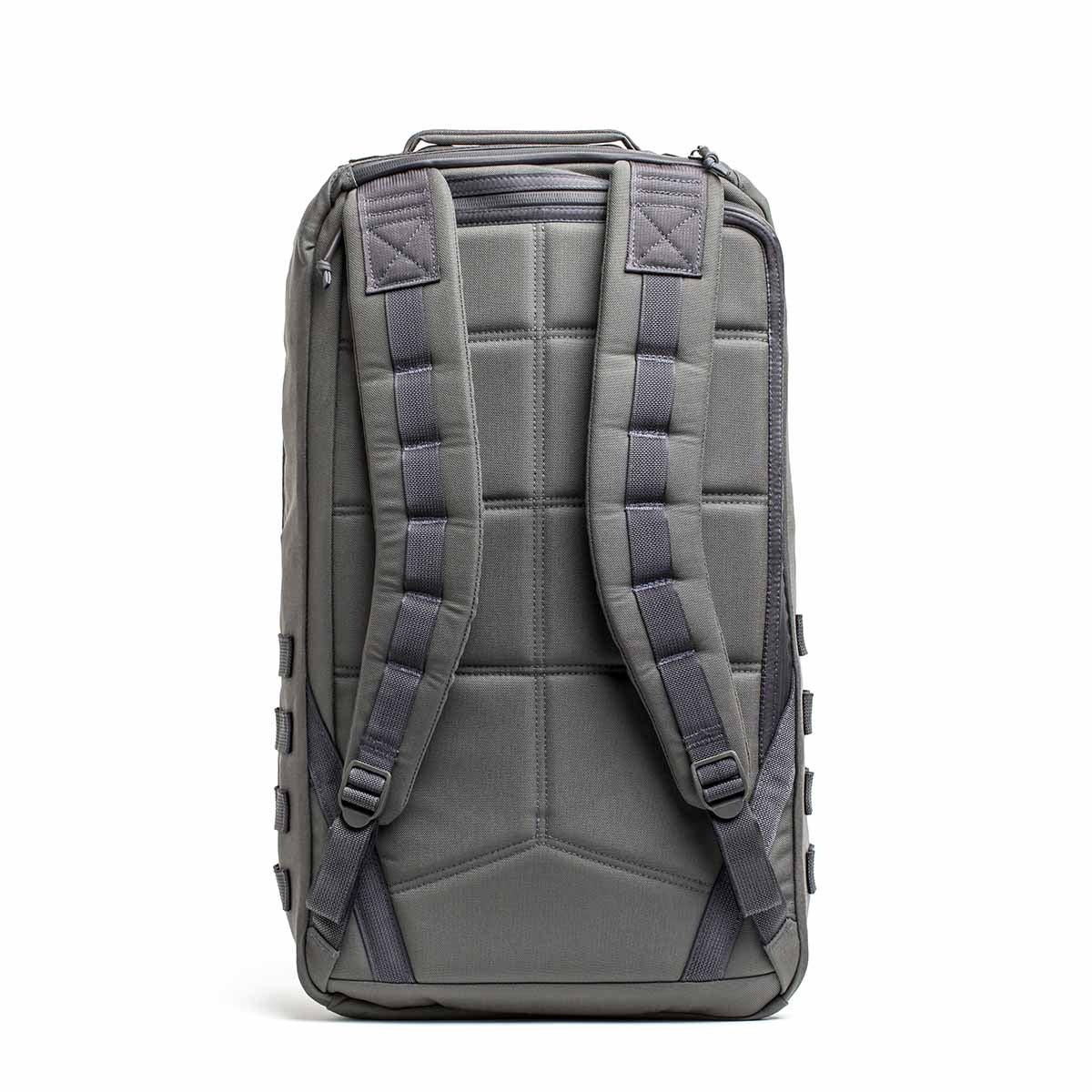 GORUCK GR2 40L backpack in Wolf Gray, back view showing padded straps and durable design