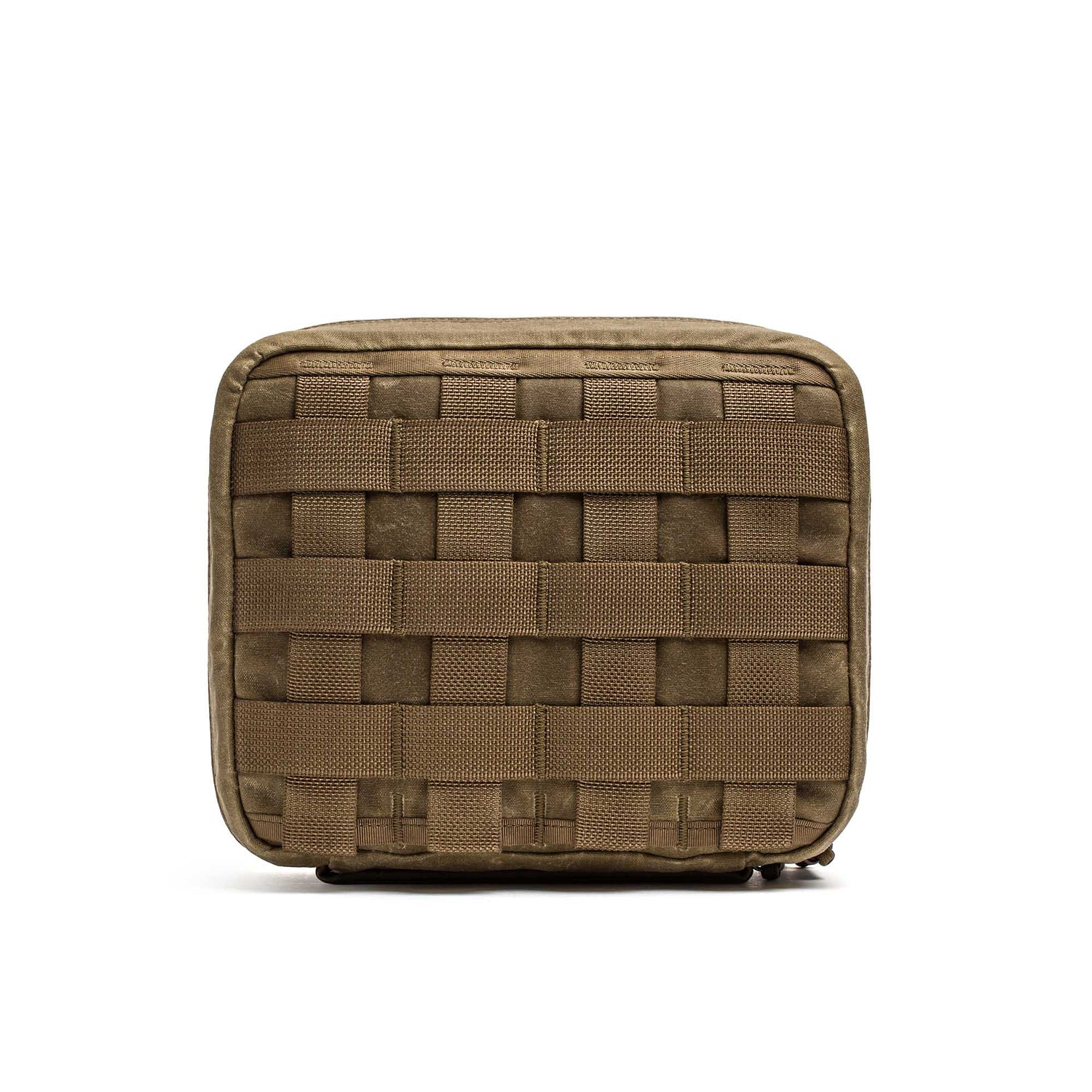 Square brown GR2 Field Pocket - Waxed Canvas with woven MOLLE webbing on the front, displayed against a white background.