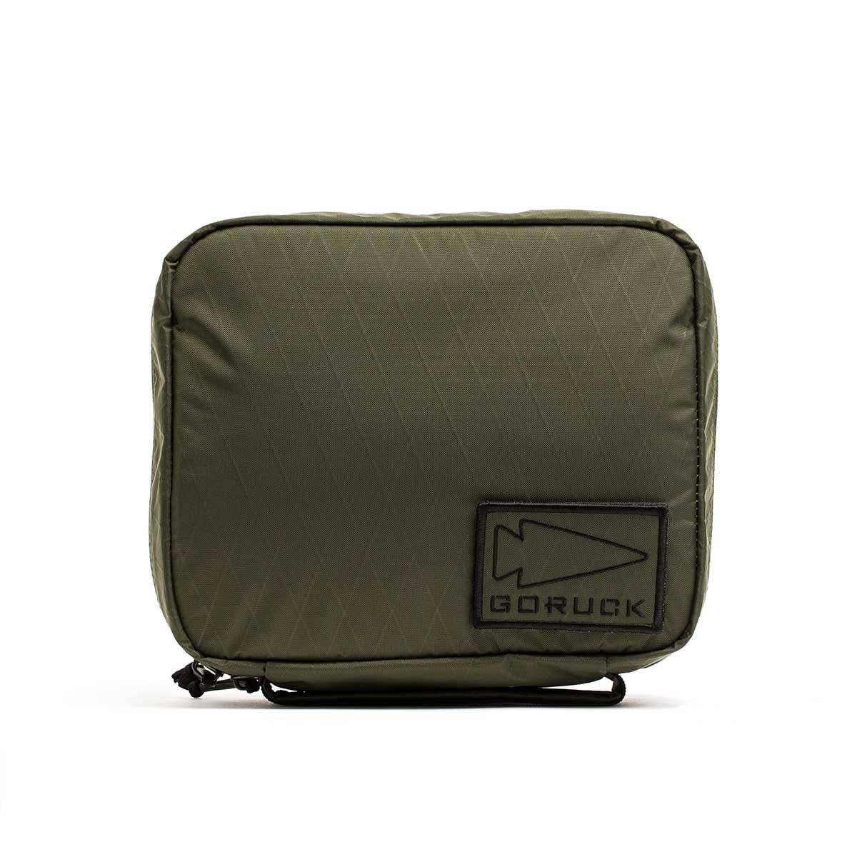 GORUCK dark green XPAC field pocket pouch with front logo patch, rugged rucking gear