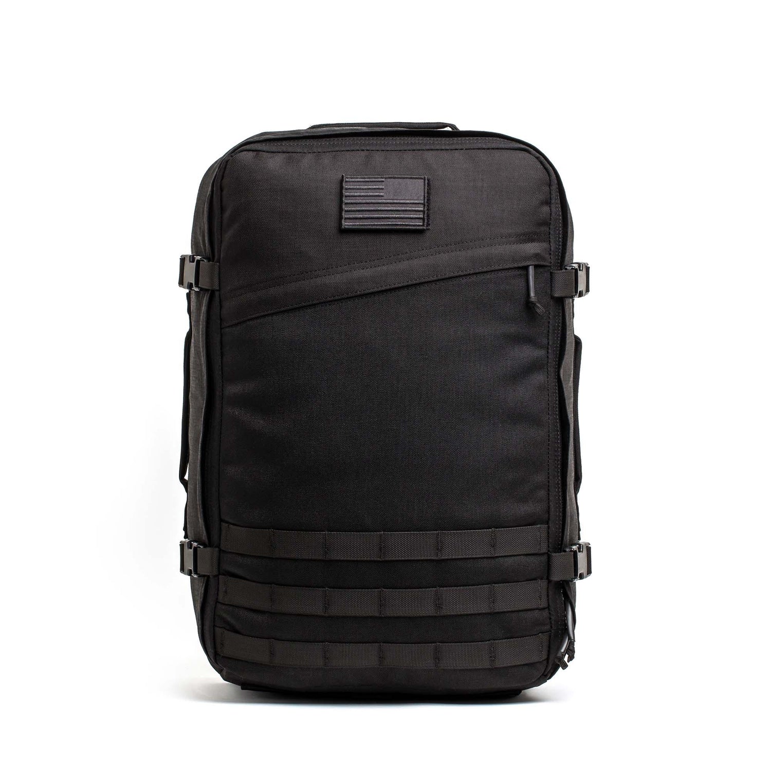 GORUCK black tactical rucksack backpack with American flag patch and MOLLE webbing